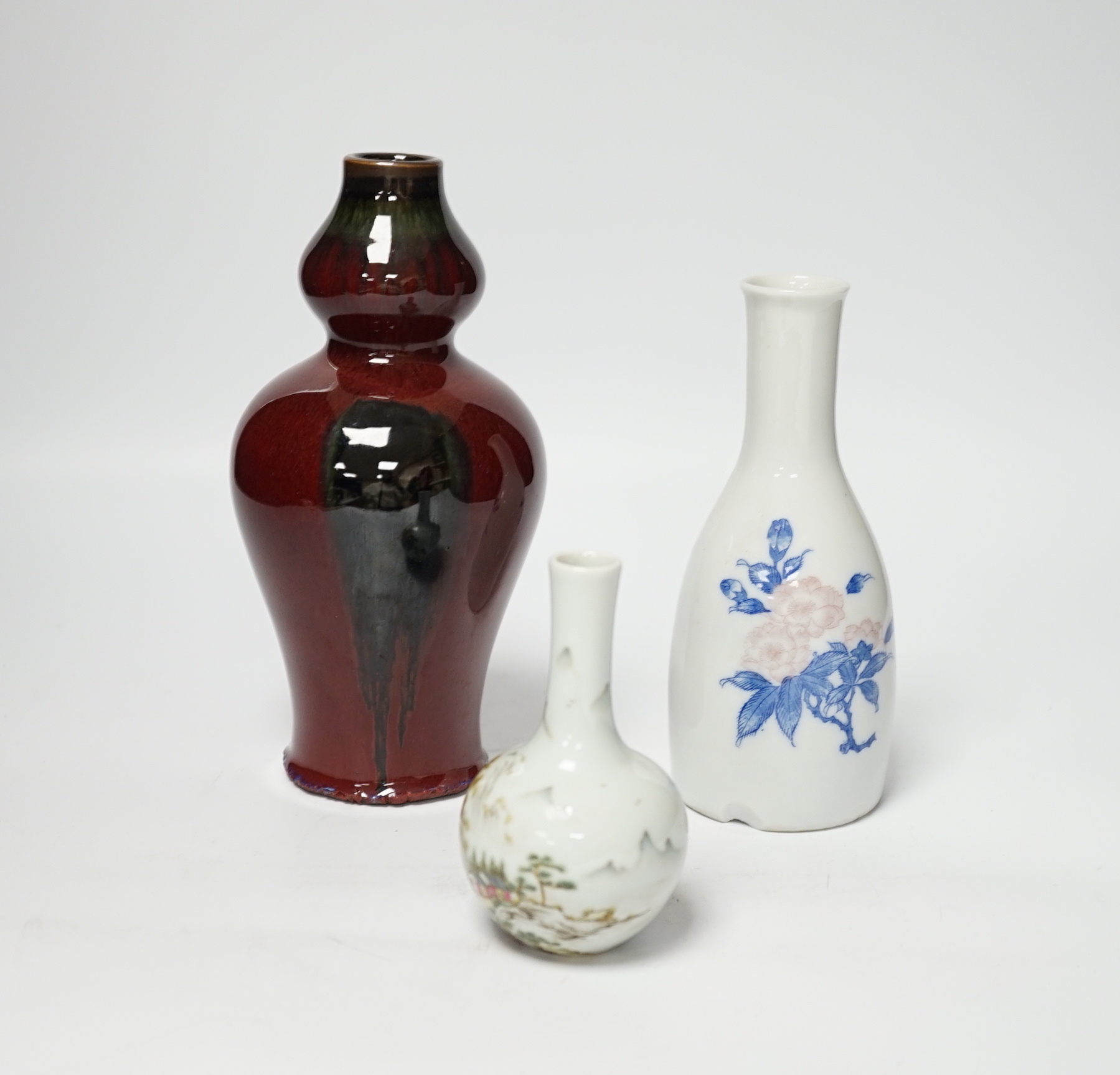 Three Chinese porcelain vases, tallest 19cm